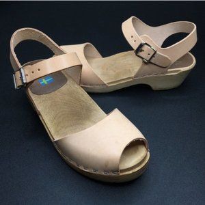 MIA Clogs Peep Toe Creme Wooden Adjustable 8